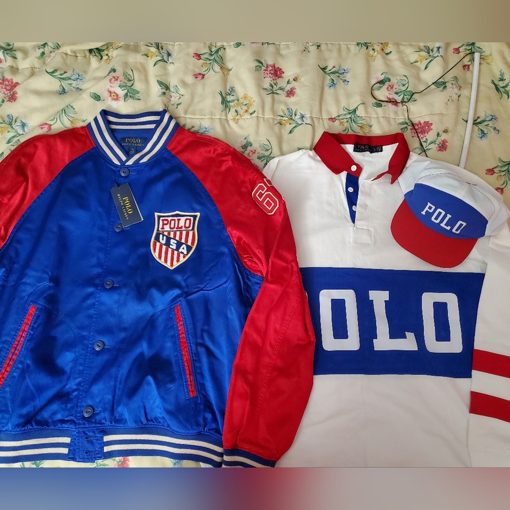 polo ralph lauren chariots of fire set. Varsity jacket rugby and hat included